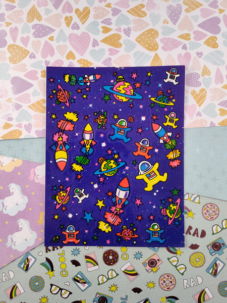 Vintage Lisa Frank Rainbow Outer Space Rockets Full Sticker Sheet S122