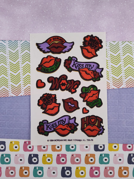 Vintage 1984 Kisses Lips Hearts Scratch 'n Sniff Full Sticker Sheet