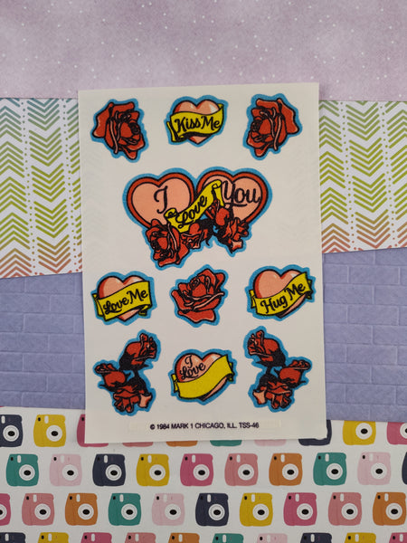 Vintage 1984 Hearts Roses Valentines Scratch 'n Sniff Full Sticker Sheet