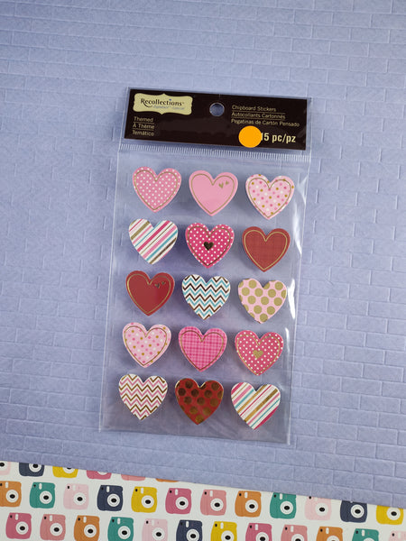 Recollections Sealed 3-D Sticker Sheet Unused, Valentines Pink Shiny Hearts