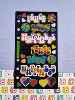 Vintage Stickopotamus "Peace Love Happiness" Shimmer Shiny Binder Partial Sticker Sheet