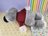 Vintage 1983 Interpur Raccoon Plush, Red/Black Striped Shirt 11.5”, Nice & Clean