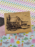 Vintage 1999 PSX K-2893 Boathouse Dock Mountain Lake Wooden Stamp Block