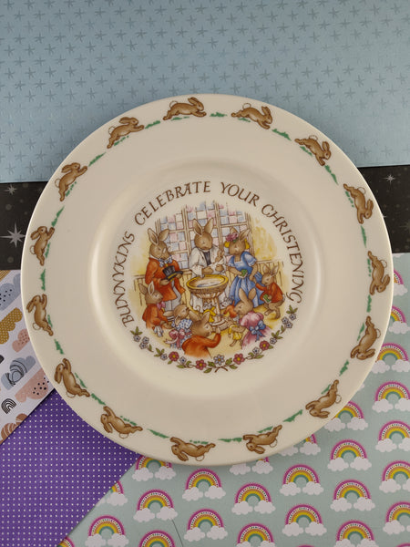 Vintage 1990's Bunnykins "Celebrate Your Christening" 1936 Royal Doulton 8" Plate