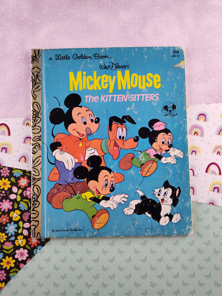 Vintage 1981 Little Golden Book: Walt Disney's Mickey Mouse the Kitten Sitters Hardcover