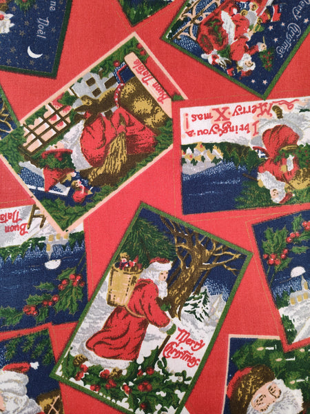 Vintage Christmas Old Saint Nick Santa Clause Fabric Remnant, 2 yd x 58", Nice / Clean