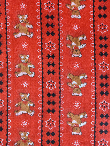 Vintage Christmas Winter Red Teddy Bear Fabric Remnant, 3-1/2 yd x 45" W