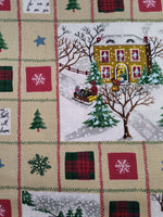 Vintage Christmas Winter Snowy Country Village Fabric Remnant, 4 yd x 45" W