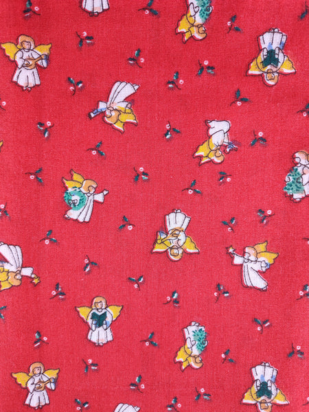 Vintage Christmas Winter Red Angel Festive Fabric Remnant, 7/8 yd x 45" W
