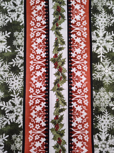 Christmas Winter Red White Green Snowflake Festive Fabric Remnant, 2 yd x 42" W