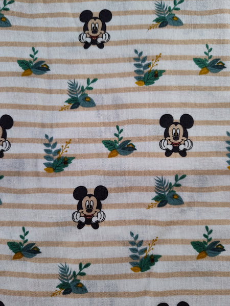 Christmas Festive Mickey Mouse Fabric Remnant, 3/4 yd x 42" W