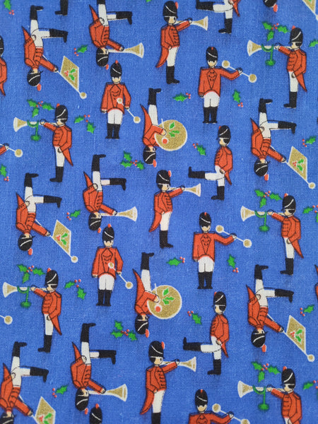 Vintage Christmas Winter Blue Toy Soldier Fabric Remnant, 2 yd x 45" W