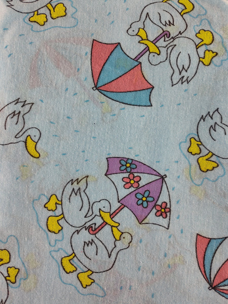 Vintage Blue Rain Umbrella Duck Couple Fabric Remnant, 1-1/2 yd x 60" W