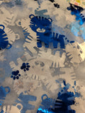 Vintage Blue White Baby Tigers Mesh Nylon Fabric Remnant, 3 yd x 60" W