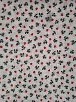 Vintage Flowers Hearts Red White Green Simplistic Fabric Remnant 2 yd x 45" W, Nice & Clean