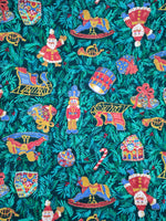 Vintage Peter Pan Fabric Christmas Ornaments Evergreen Santa Gifts Fabric Remnant, 1-3/4yd x 56" W