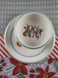 Vintage Mikasa Do-Re-Mi Christmas Wintry Children's Bowl & Plate Set, Like New