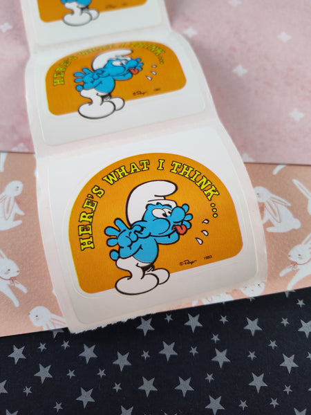 Vintage Smurfs "Here's What I Think..." Sticker, New & Unused/Unpeeled