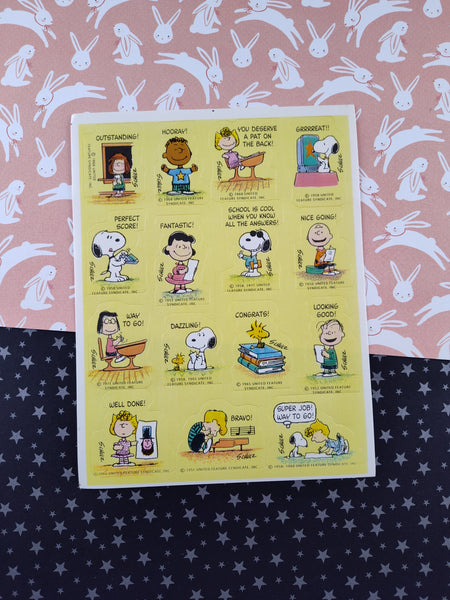 Vintage 1990's Hallmark Peanuts Snoopy Back to School Full Sticker Sheet, Clean & Unused