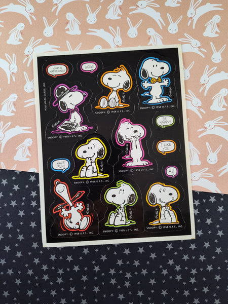 Vintage 1990's Hallmark Peanuts Snoopy Full Sticker Sheet, Clean & Unused