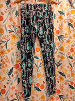 LuLaRoe Women's One Size Leggings Wintery Woods Black Teal White, Like New