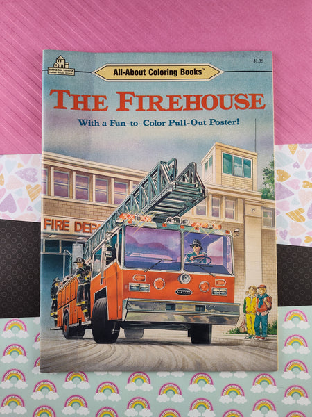 Vintage 1988 Random House Coloring Book: The Firehouse Paperback Softcover Book, Unused w/Poster