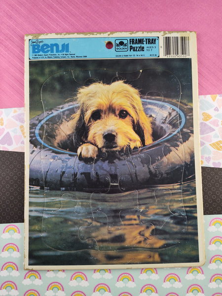 Vintage 1983 Joe Camp's Benji Golden Cardboard Frame-Tray Puzzle, Nice & Clean