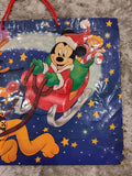 Vintage Christmas Mickey Mouse Pluto Santa Sleigh Large Gift Bag, Nice & Clean