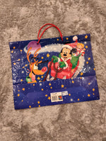 Vintage Christmas Mickey Mouse Pluto Santa Sleigh Large Gift Bag, Nice & Clean