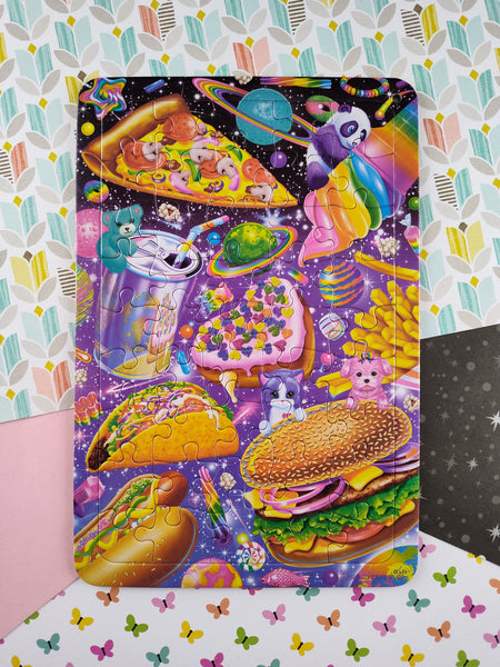 Lisa Frank Miniature Frame Puzzle Like New, Junk Food Outer Space 5.5" x 8"