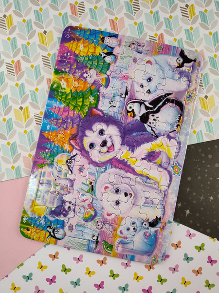 Lisa Frank Miniature Frame Puzzle Like New, Winter Snowy Husky Polar Bears 5.5" x 8"