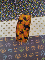 Vintage Halloween Michaels Craft Fabric Ribbon Black Cat Plaid "Superstition", Unused