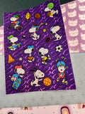 Vintage 1990's Sandylion Peanuts Snoopy SHINY Purple Sports Full Sticker Sheet, Clean & Unused