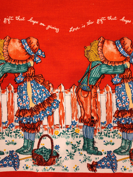 Vintage Roth Greeting Cards Holly Hobbie Red Border Fabric Remnant, 3 yd x 44" W