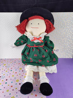 Vintage 1990 Eden Toys Madeleine Plush Doll 20", Nice & Clean w/Green Jacket