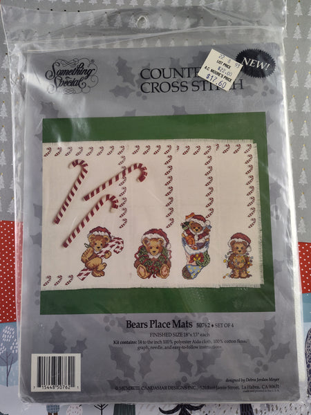 Vintage 1993 Something Special Christmas Counted Cross Stitch Kit #50762 Bears Place Mats NEW