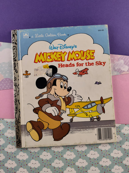 Vintage 1987 Little Golden Book: Walt Disney's Mickey Mouse Heads for the Sky Hardcover