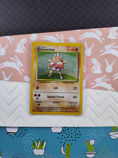 Vintage Rare - Hitmonchan Base Set Holographic Pokemon Card 7/102 - MP