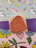Vintage 1998 Sky Kids Wooden Block Rubber Stamp, Dolly w/Puppy, Nice & Clean