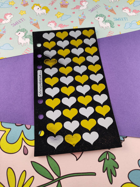 Vintage Stickopotamus "Silver/Gold Hearts" Shiny Binder Sticker Sheet, Partially Used