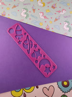 Vintage 1990's Lisa Frank Bookmark Stencil, Space Rocket Planet Moon, Magenta