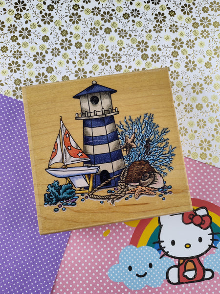 Vintage 1998 Stampendous "Sailing Still Life" Lighthouse Wooden Block/Rubber Stamp