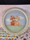 Vintage 1989 Round Metal Tin Tray SNP Chicago Easter Bunnies "Somebunny Loves Me" Plate 13"