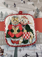 Vintage Christmas Caroling Cats Cotton Fabric Oven Mitt Pot Holder, Nice & Clean