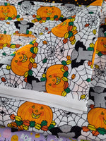 Vintage Halloween Spooky Silly Pumpkins Vampire Animals Fabric Remnant 2 yd x 45" W, Nice & Clean