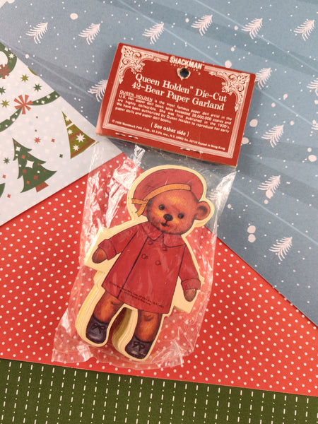 Vintage 1988 Shackman Collection "Queen Holden" Die-Cut 42-Bear Paper Garland, New