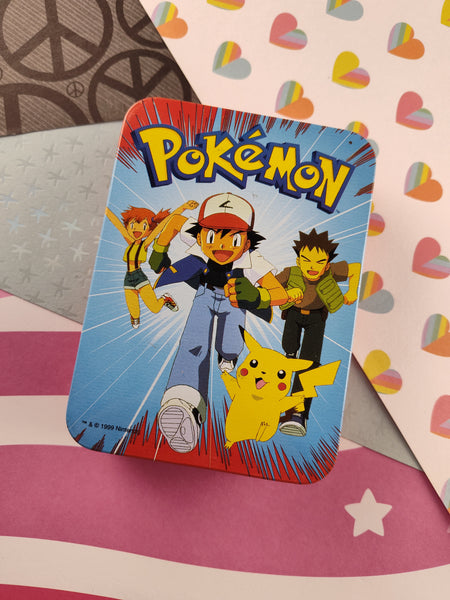 Vintage Pokemon Pikachu Ash Misty Brock Card Deck Collector's Tin, Nice & Clean