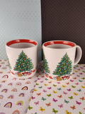 Vintage 1985 Holiday Himark Christmas Tree Design Made in Japan Set/2 Coffee Mugs