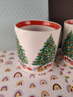 Vintage 1985 Holiday Himark Christmas Tree Design Made in Japan Set/2 Coffee Mugs