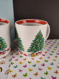 Vintage 1985 Holiday Himark Christmas Tree Design Made in Japan Set/2 Coffee Mugs